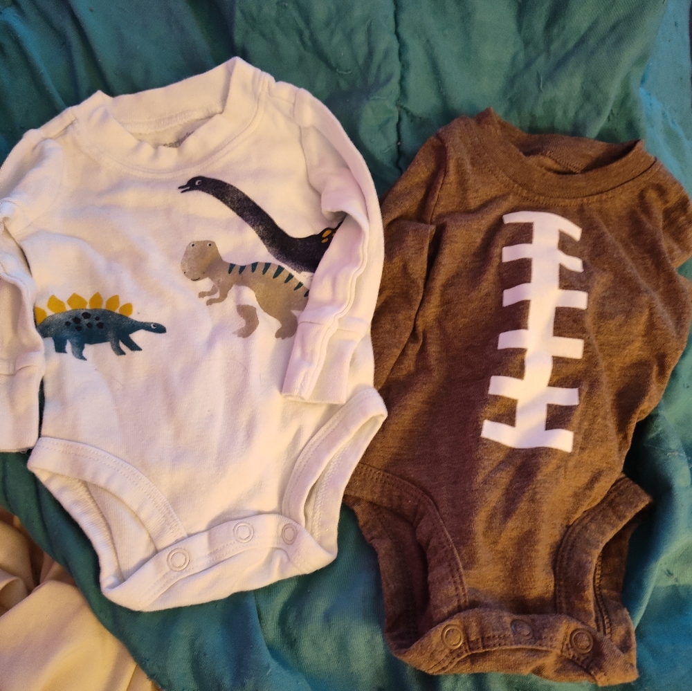 Carter's White and Gray Dinosaur & Football Bodysuits